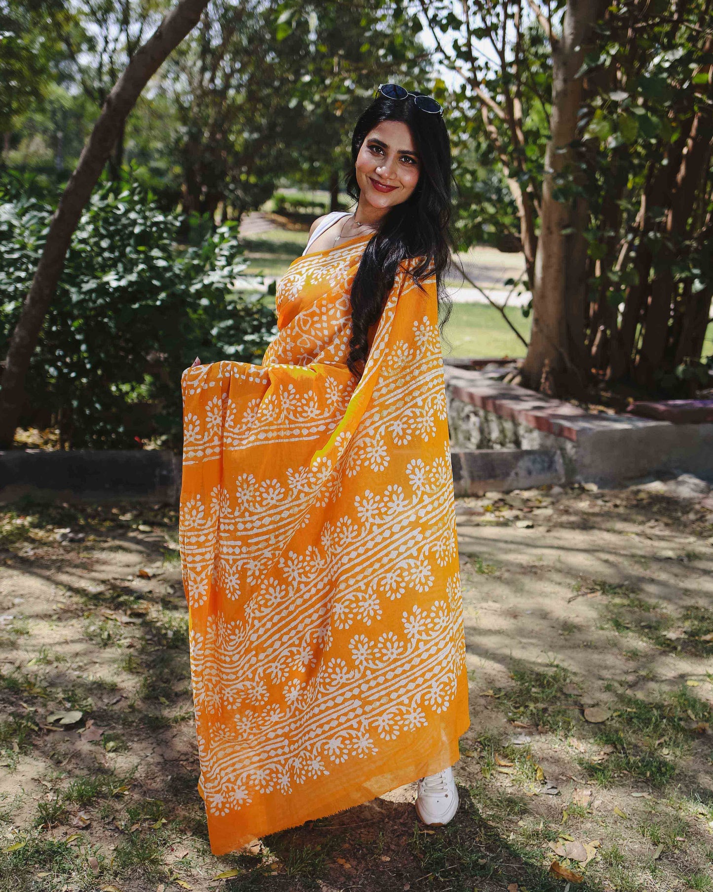 Mango Bite - Yellow Batik Pure Mulmul Cotton Saree