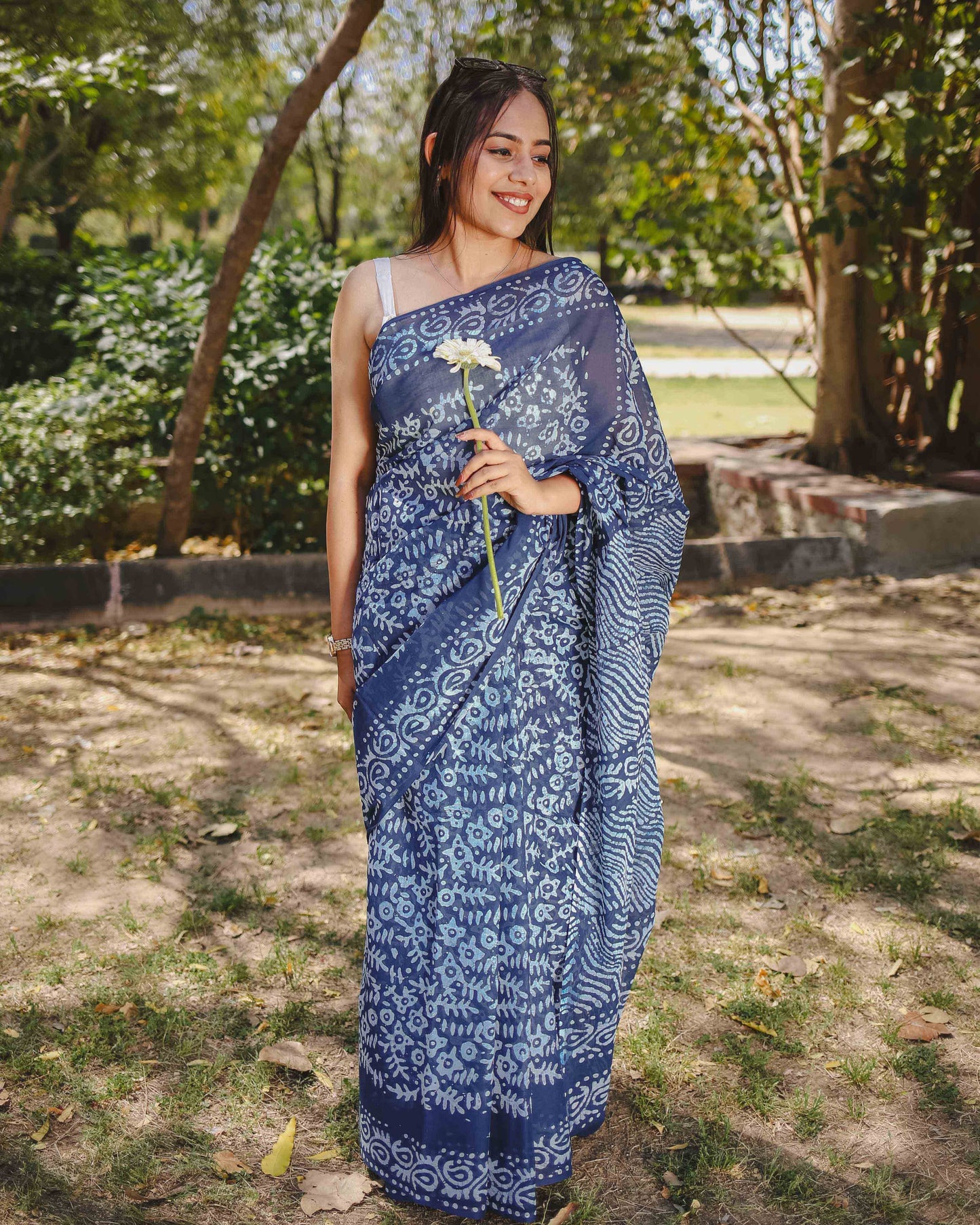 Midnight Blue - Batik Pure Mulmul Cotton Saree