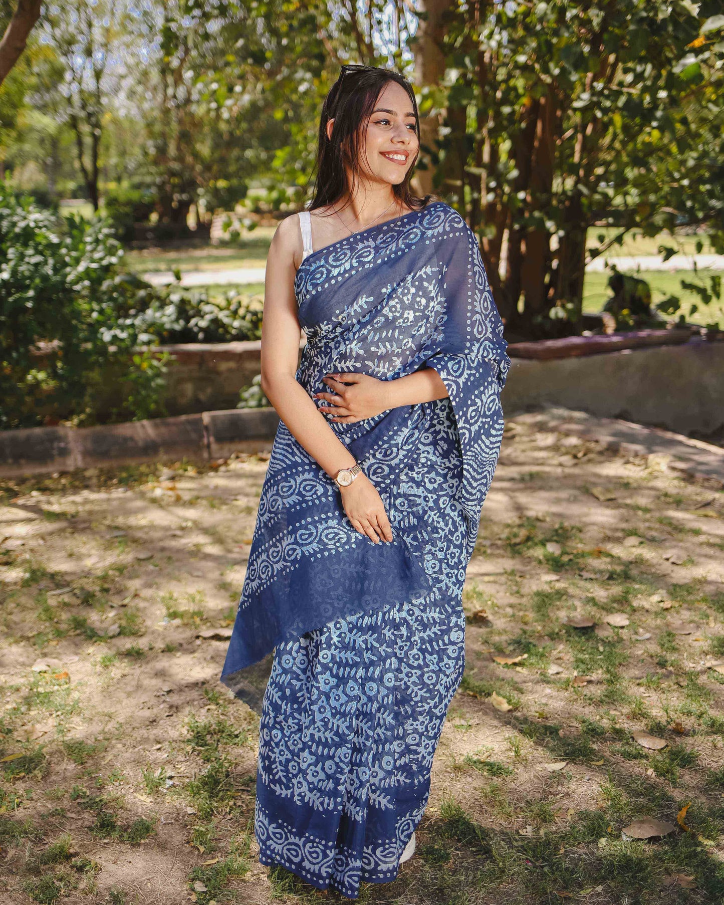 Midnight Blue - Batik Pure Mulmul Cotton Saree