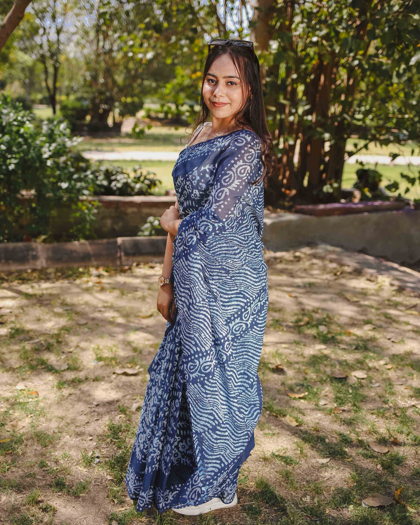 Midnight Blue - Batik Pure Mulmul Cotton Saree