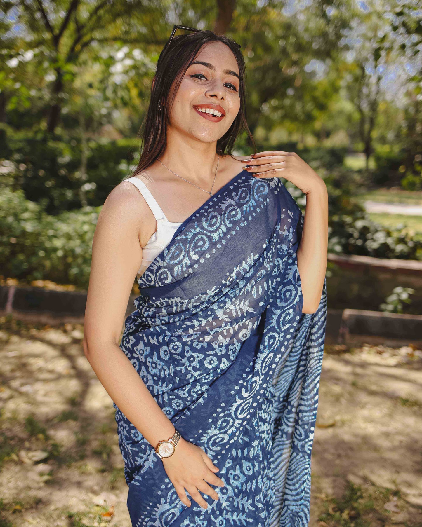 Midnight Blue - Batik Pure Mulmul Cotton Saree