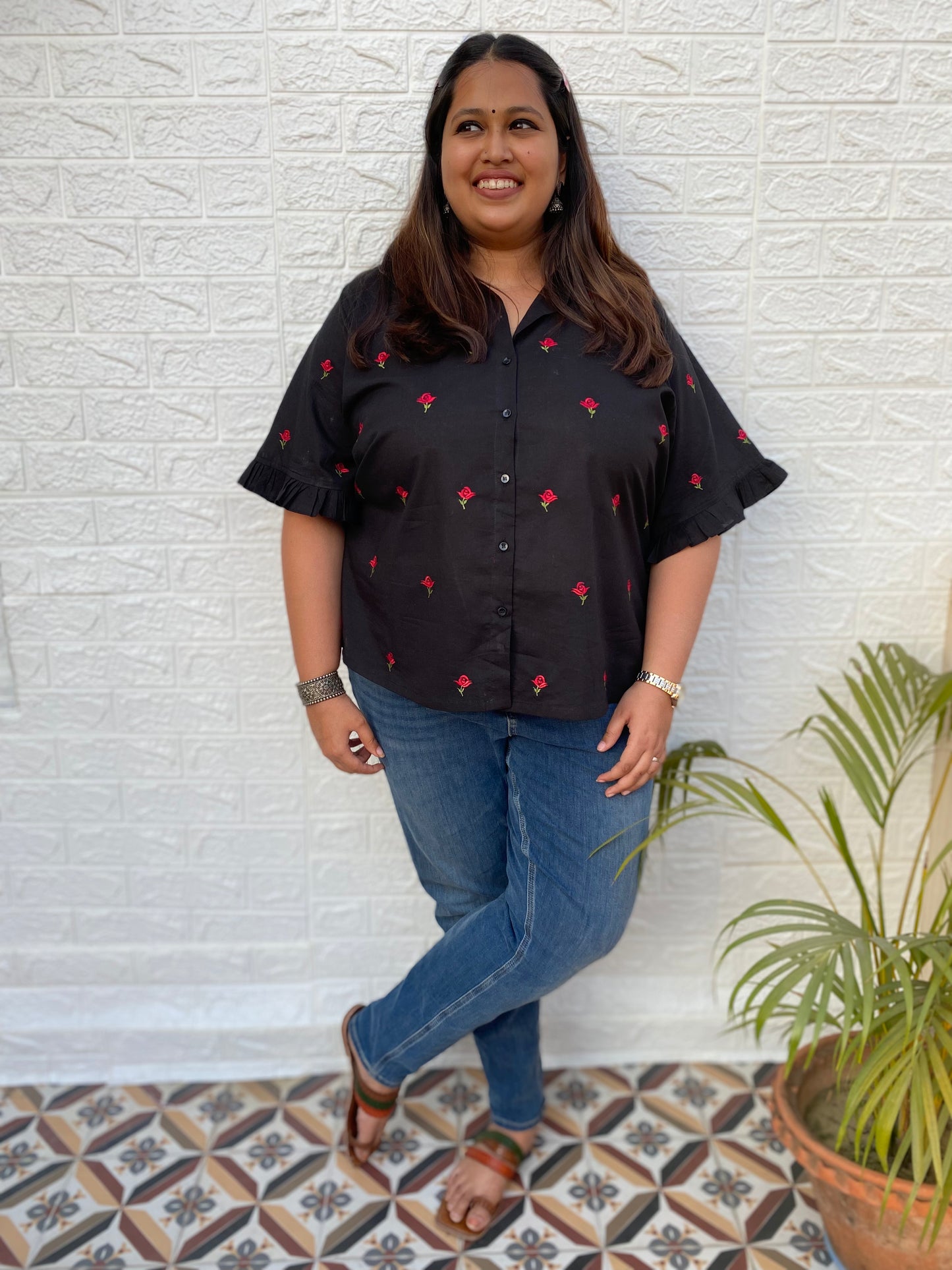Gulab Embroidered Black Shirt