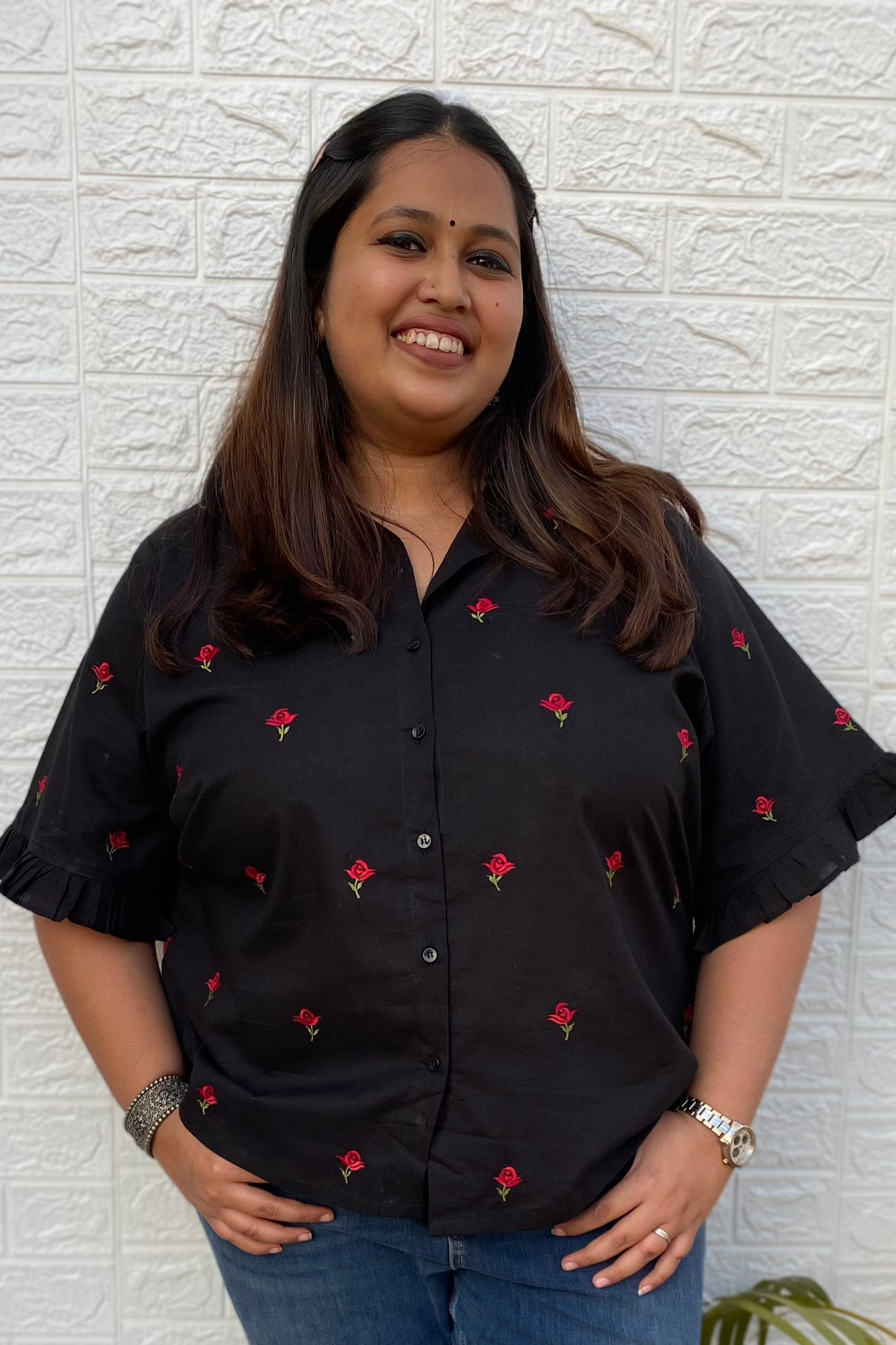 Gulab Embroidered Black Shirt