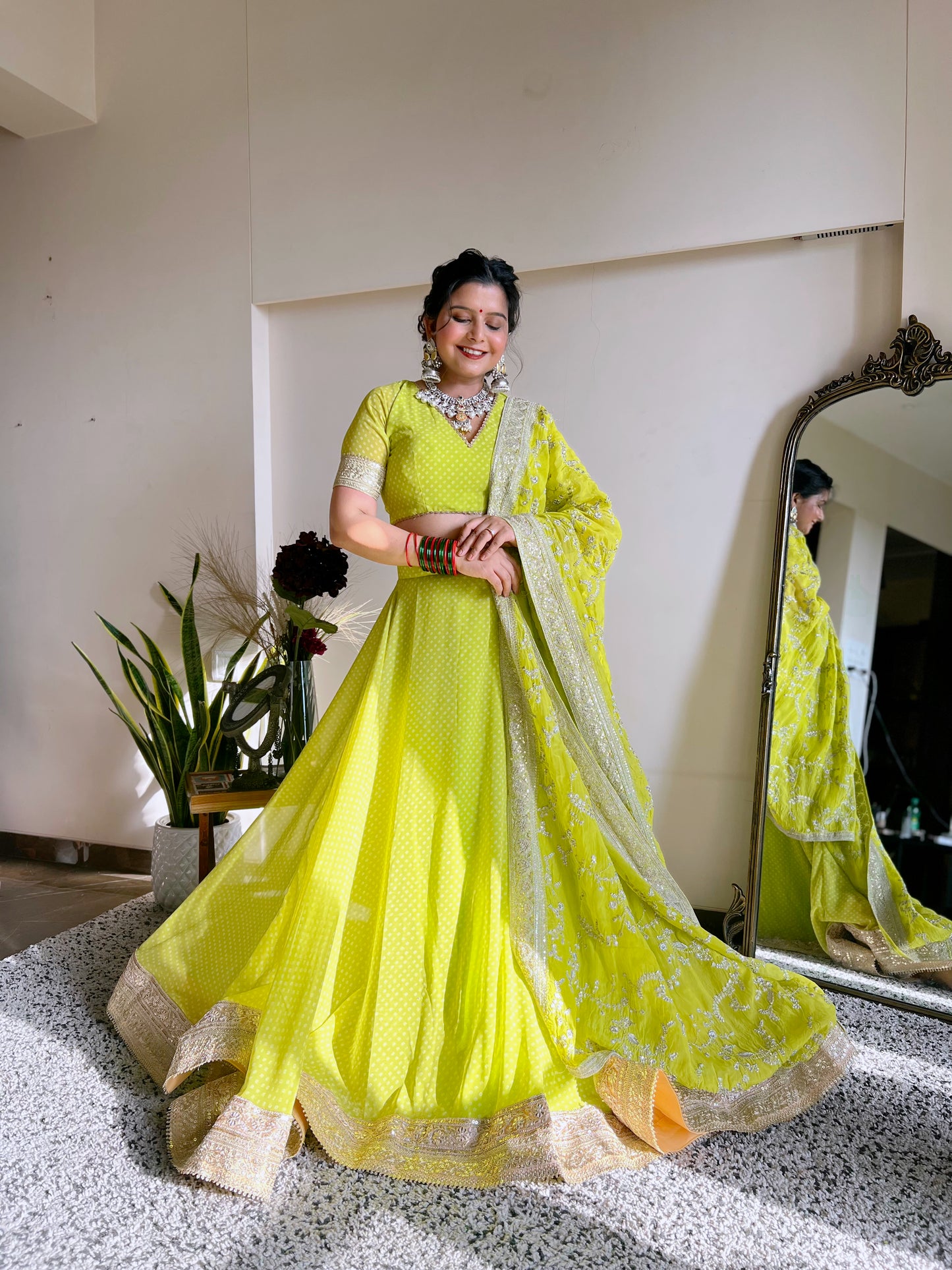 Bandhej Lehenga with Zari Dupatta