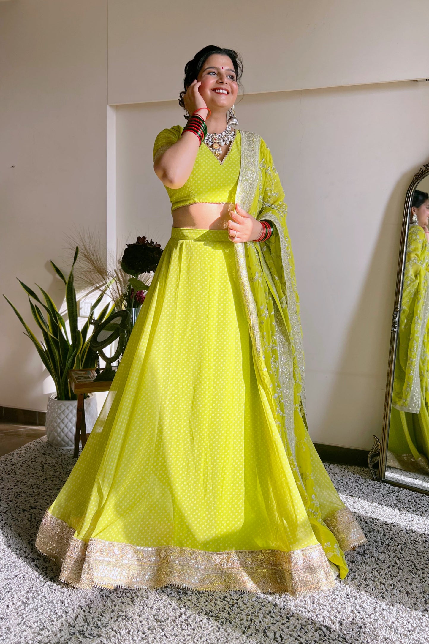 Bandhej Lehenga with Zari Dupatta