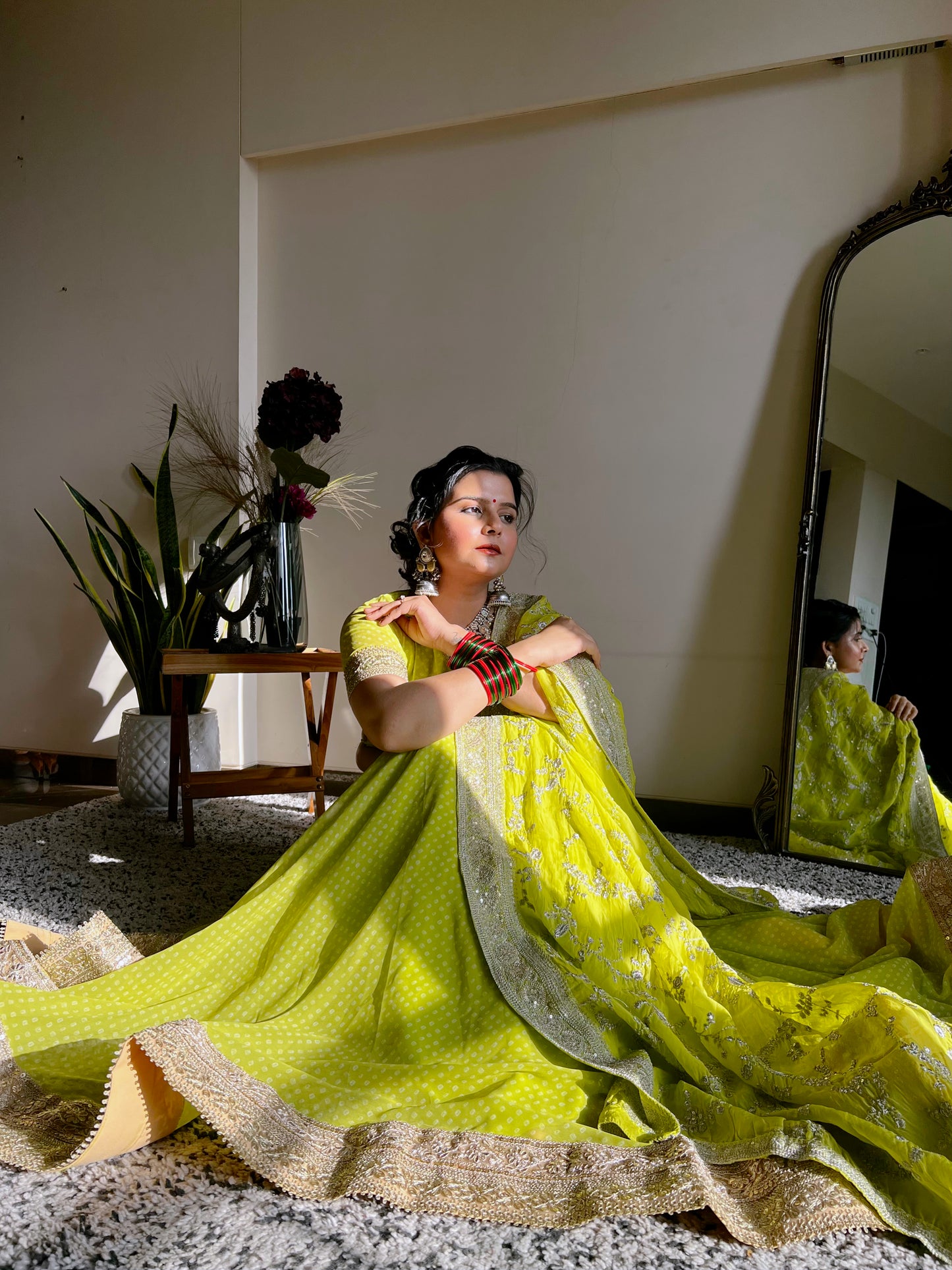 Bandhej Lehenga with Zari Dupatta