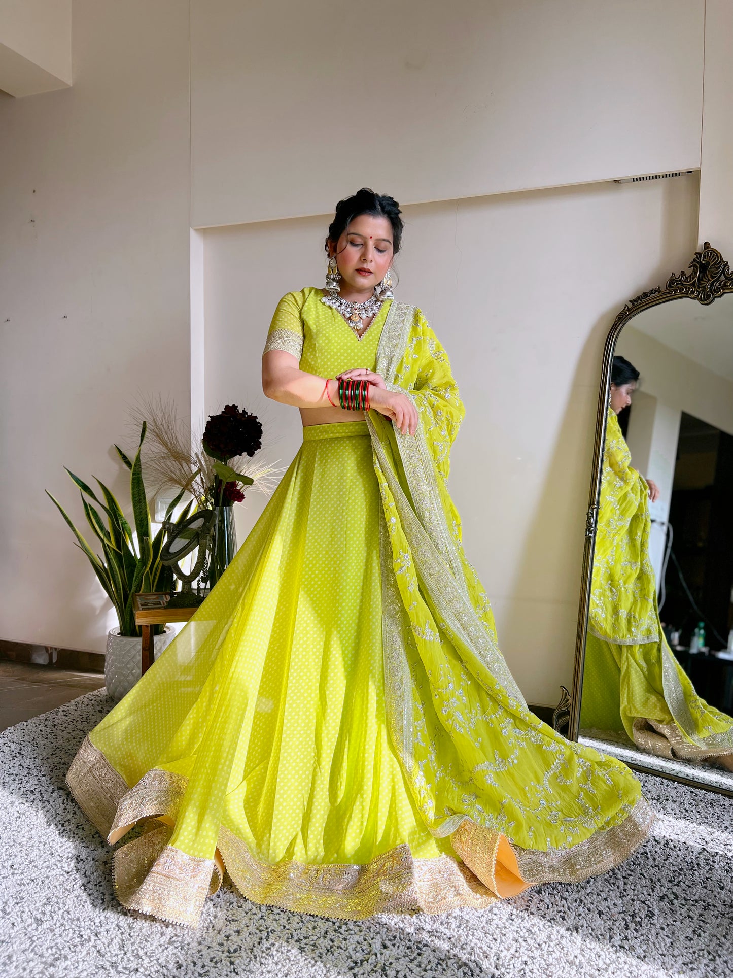 Bandhej Lehenga with Zari Dupatta