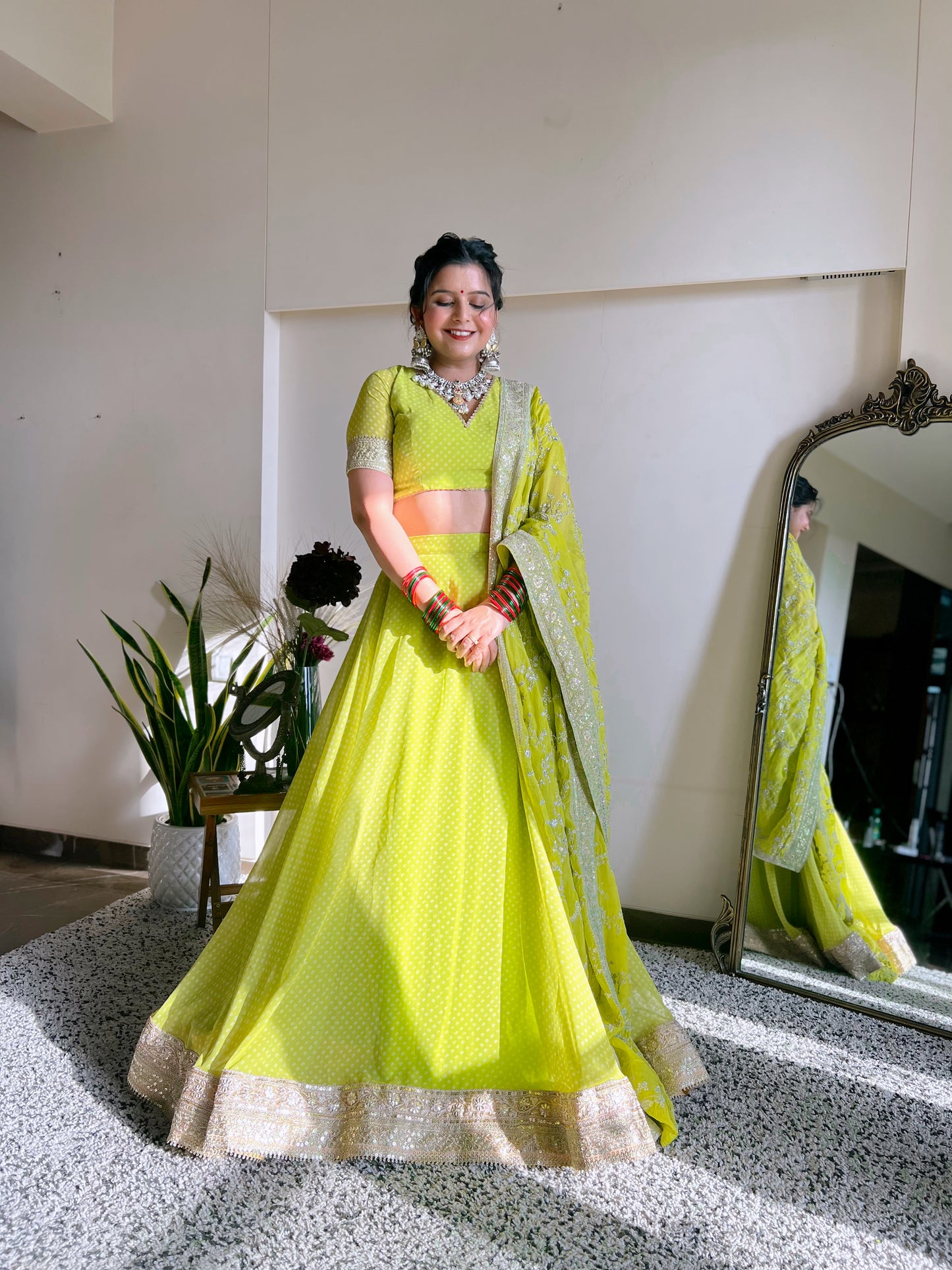 Bandhej Lehenga with Zari Dupatta