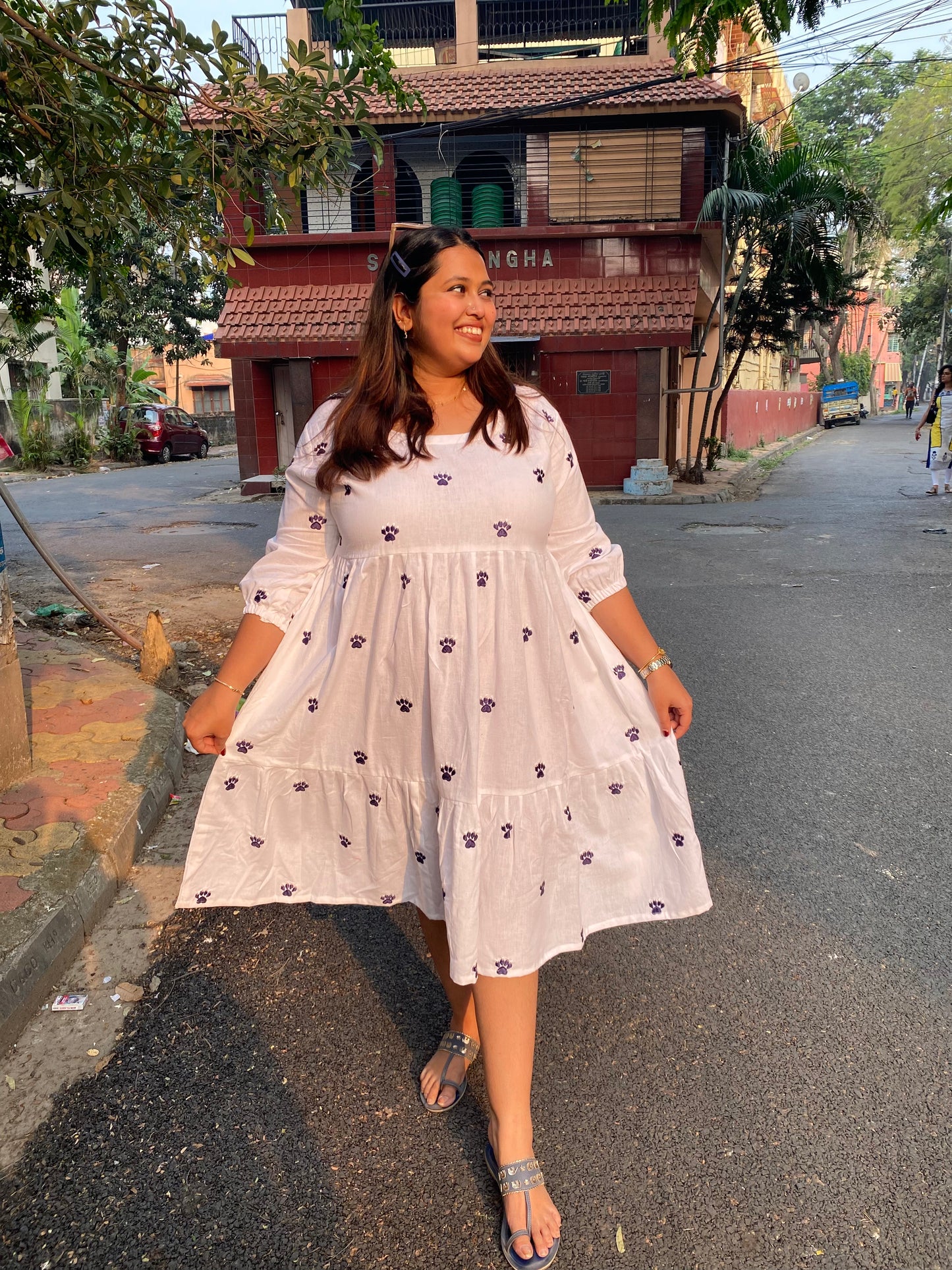 Pawsome Embroidered Cotton Dress