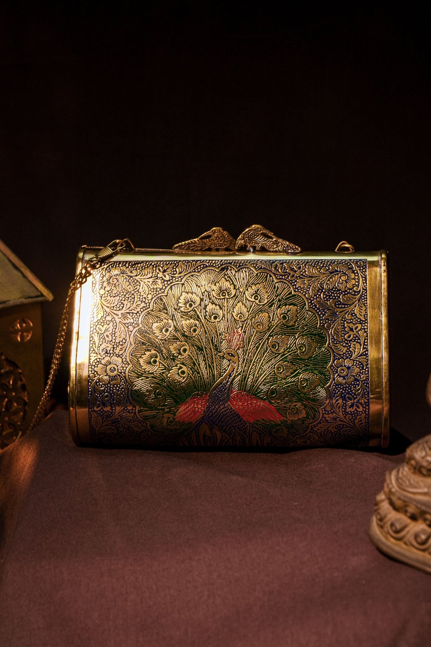 Aafreen Peacock Engraved Vintage Clutch