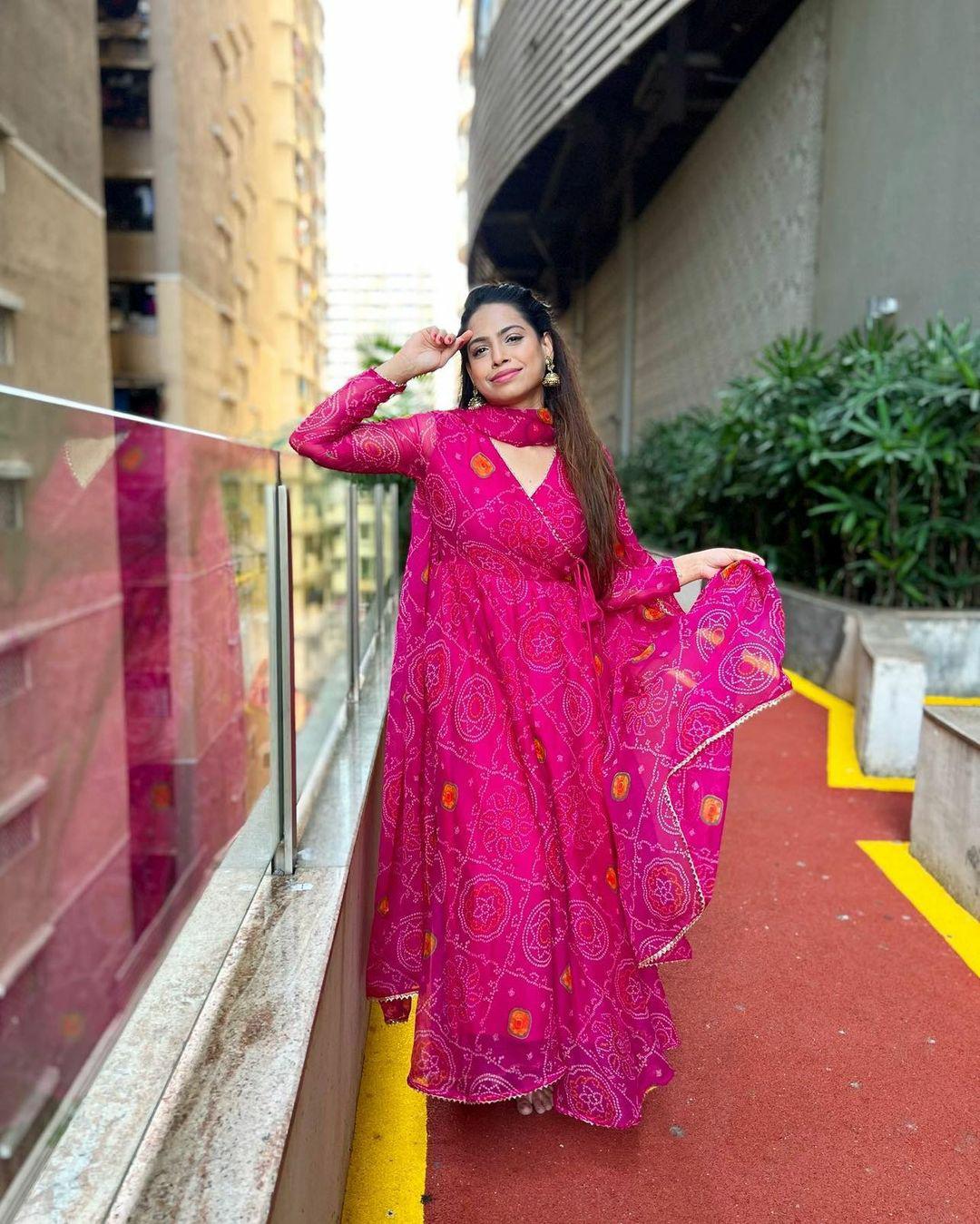 Angrakha Pattern Anarkali Suit Set with Side Slit