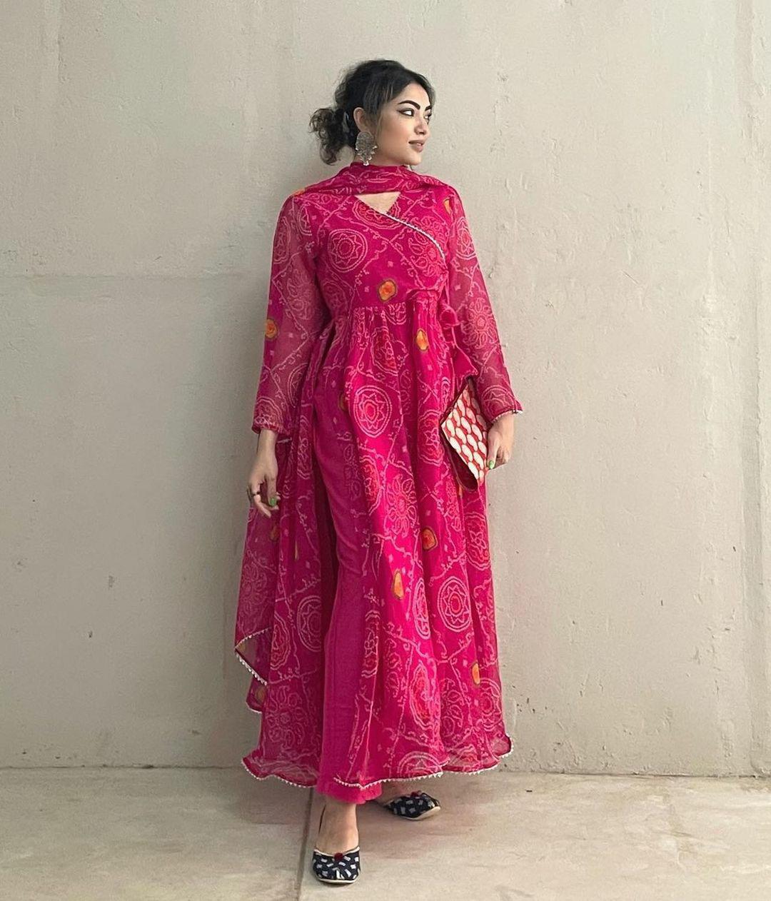 Angrakha Pattern Anarkali Suit Set with Side Slit