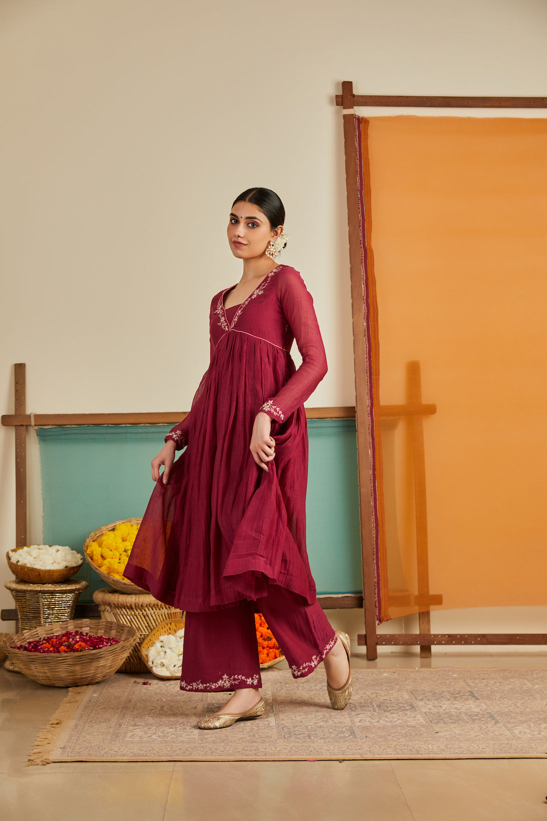 Rozina Maroon Chanderi Kurta Set