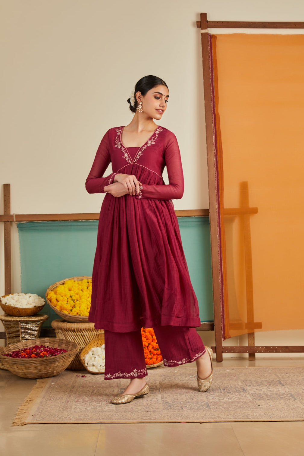 Rozina Maroon Chanderi Kurta Set