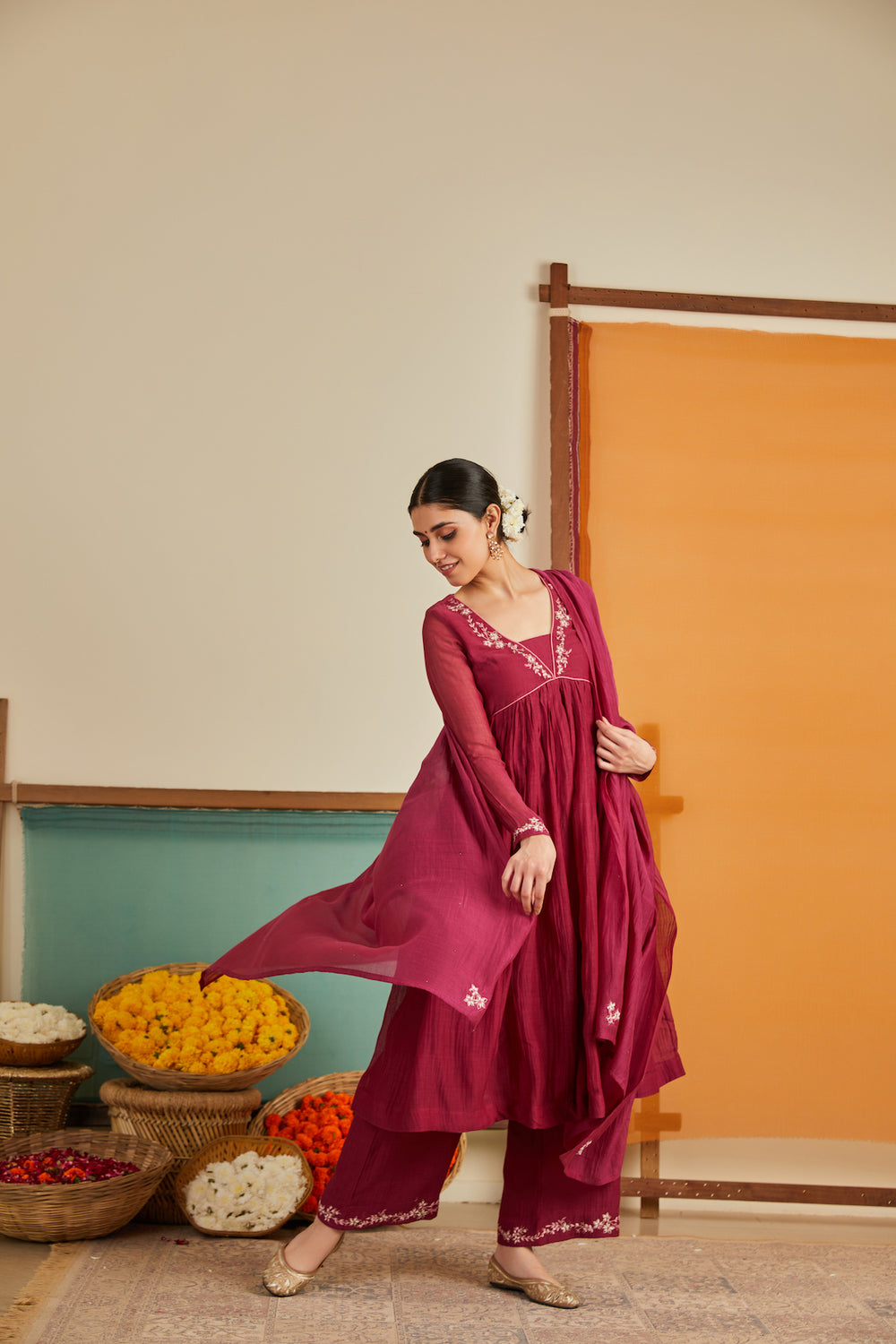 Rozina Maroon Chanderi Kurta Set