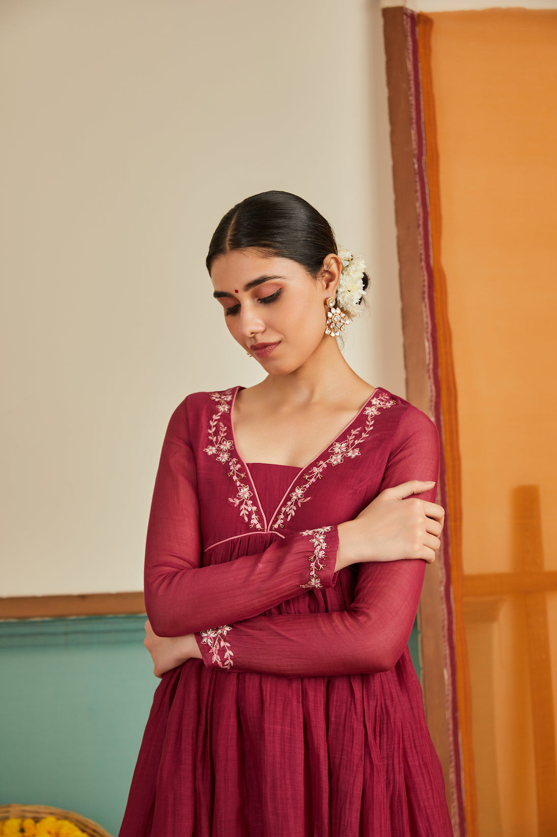 Rozina Maroon Chanderi Kurta Set