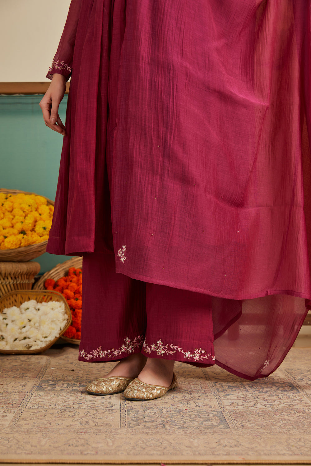 Rozina Maroon Chanderi Kurta Set