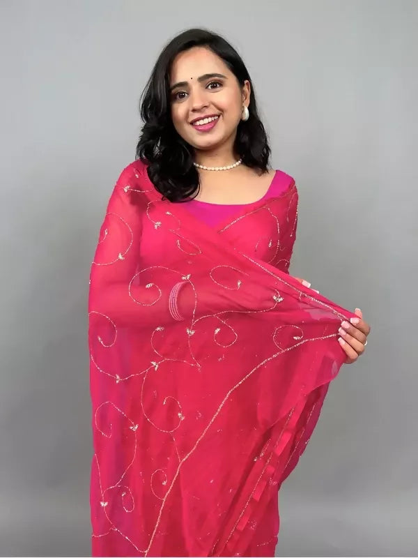 Banno Tera Swagger -Jaal Embroidery Pre-Pleated Shimmer Chiffon Saree