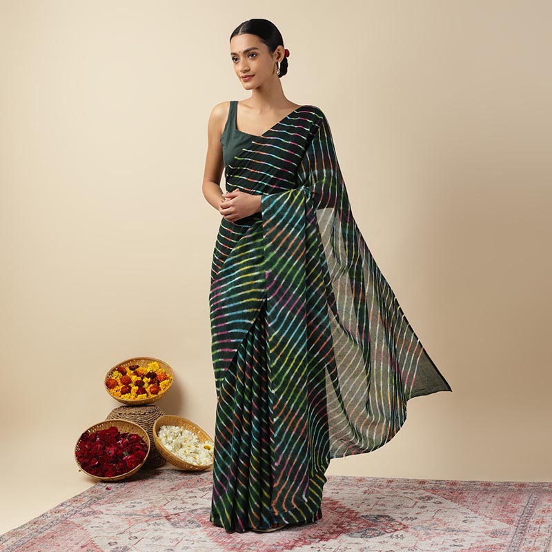 Mosaic Leheriya Tie-dye Mulmul Cotton Saree