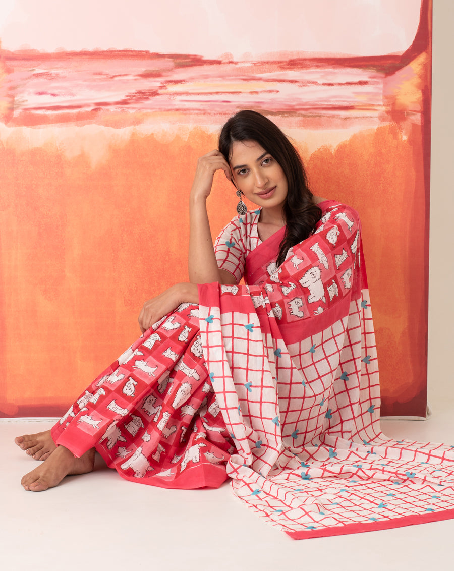 Mumtaaz's Woof - Dog Motif Mul Cotton Saree