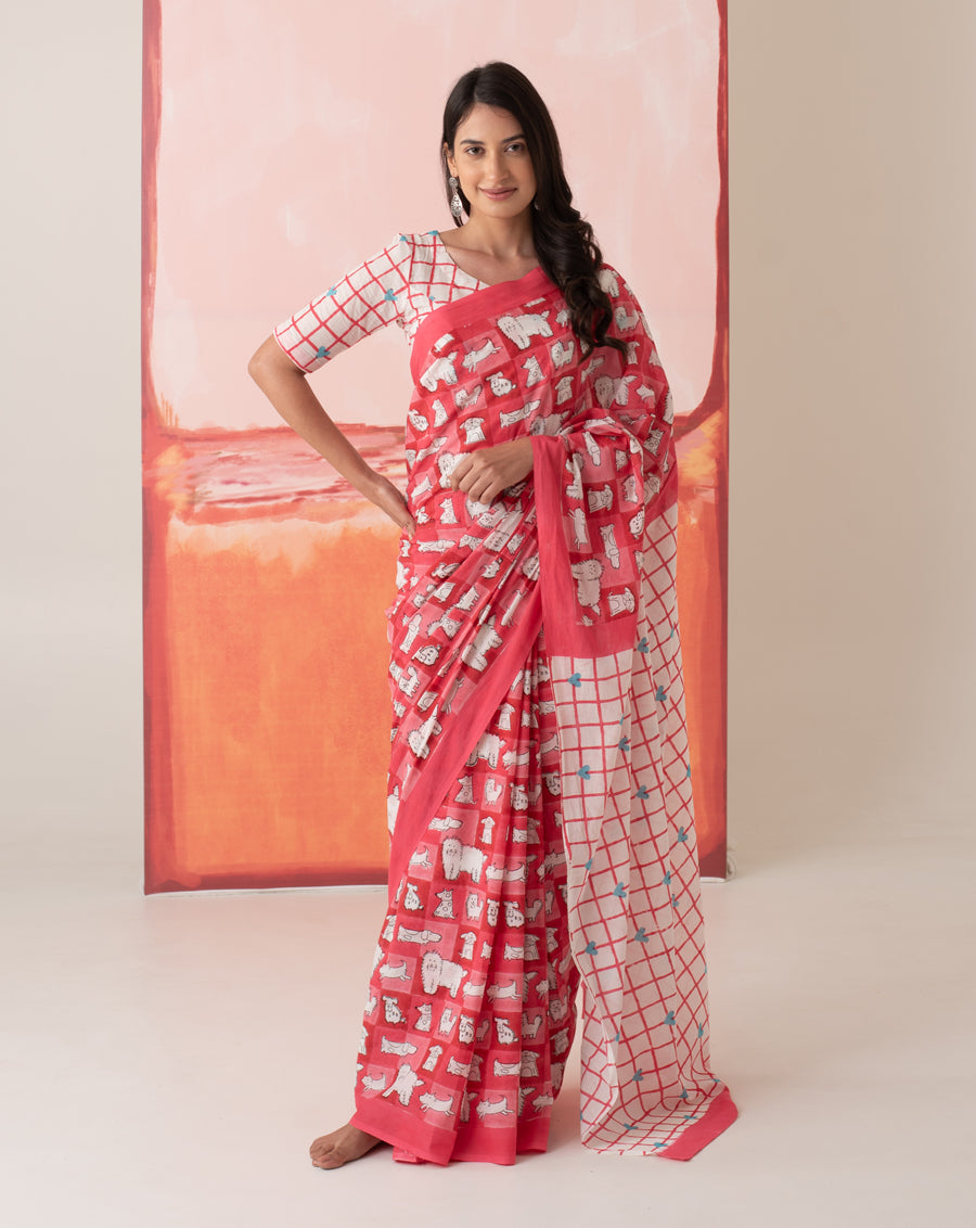 Mumtaaz's Woof - Dog Motif Mul Cotton Saree
