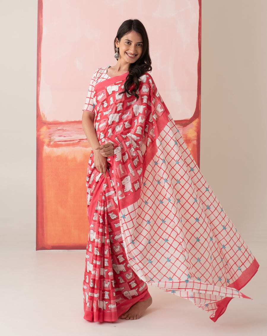 Mumtaaz's Woof - Dog Motif Mul Cotton Saree