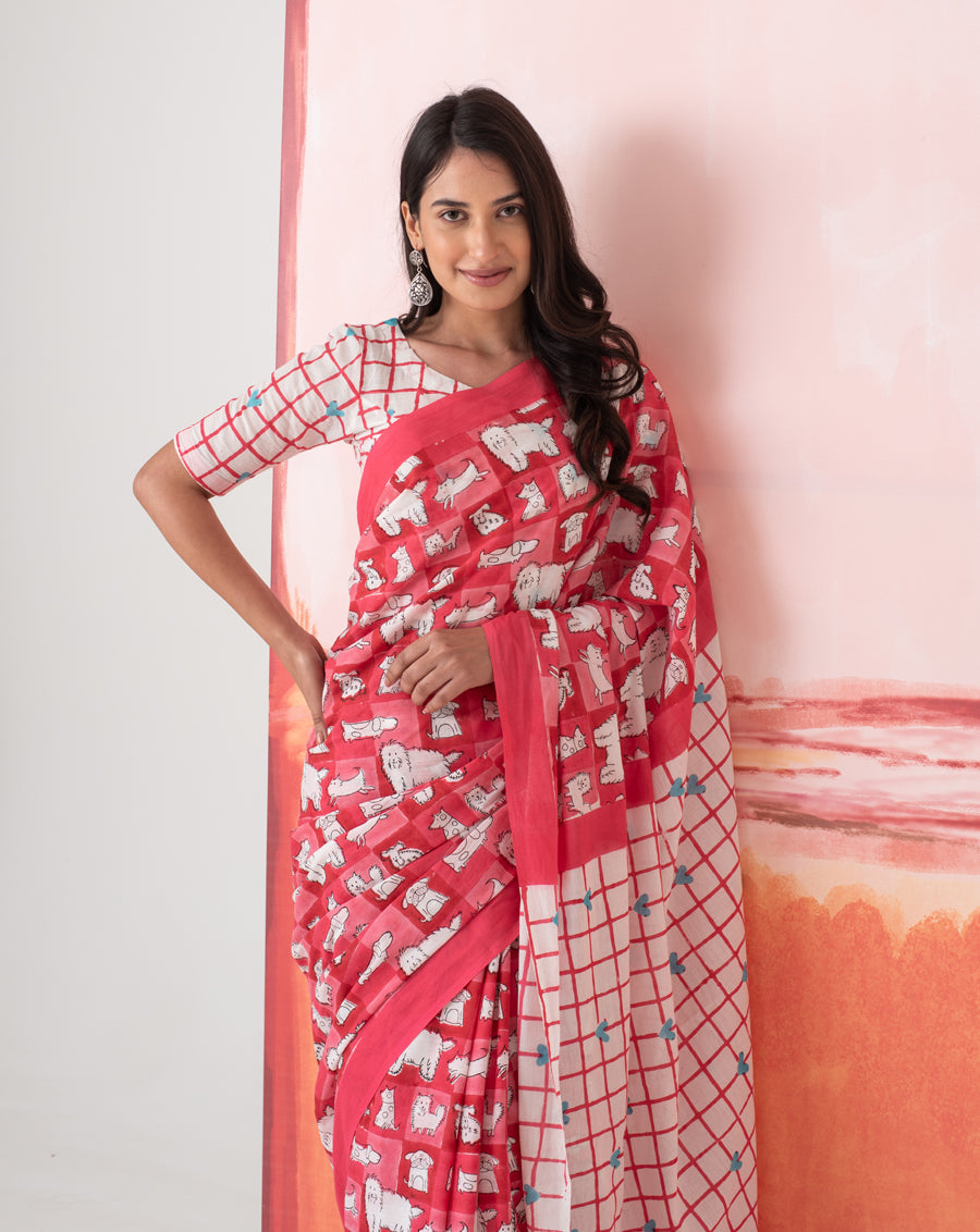 Mumtaaz's Woof - Dog Motif Mul Cotton Saree