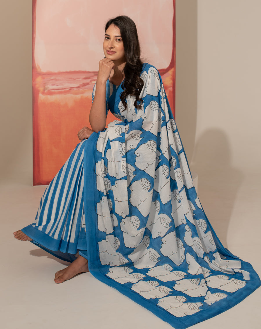 Nargis's Chehre - Faces & Stripes Mul Cotton Saree