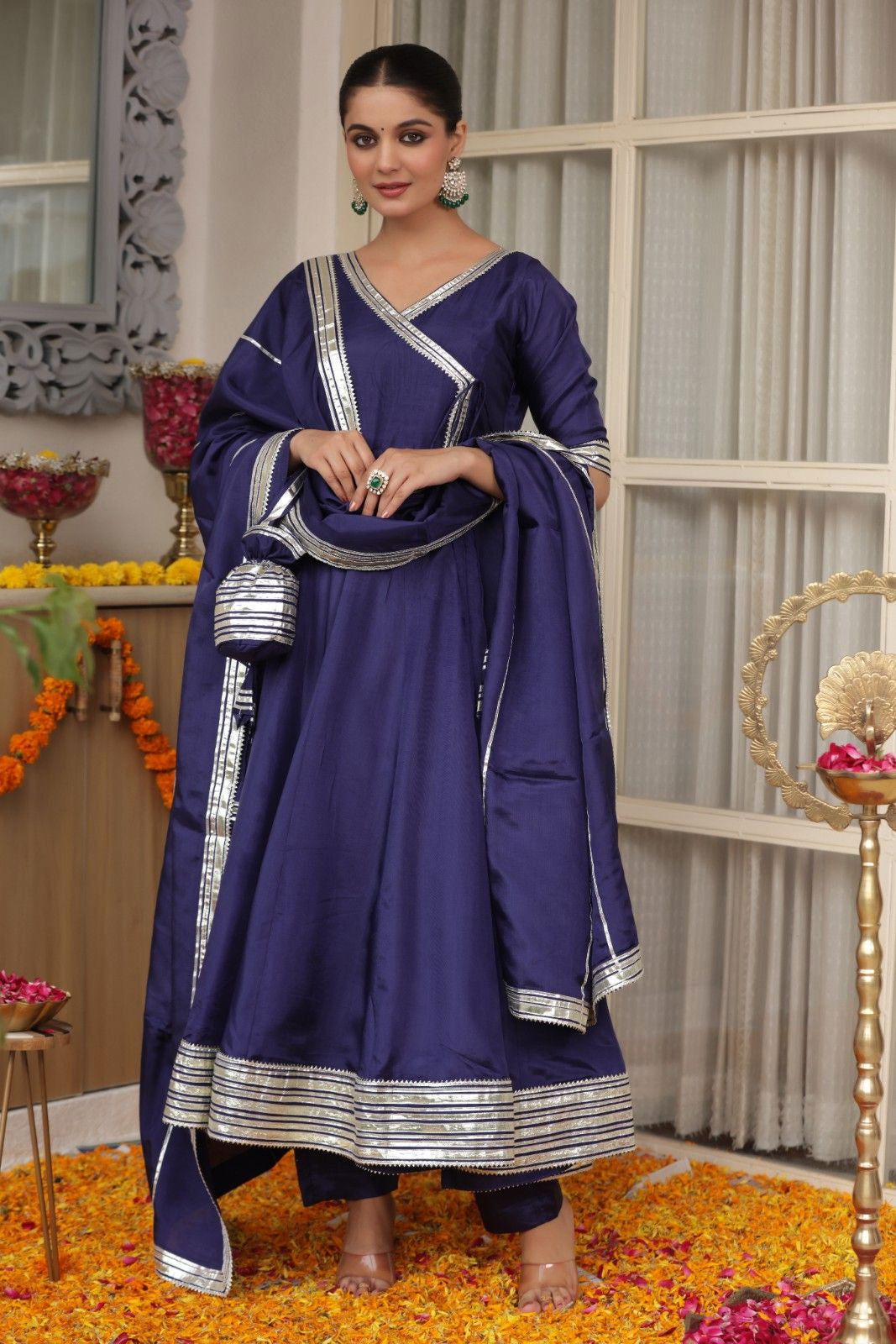 Navyara Navy Silk Suit Set