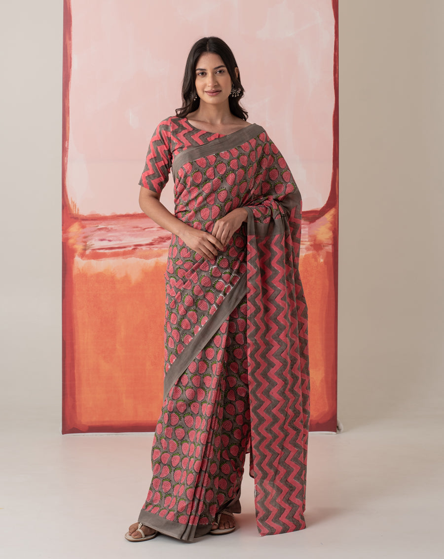 Nutan's Strawberry Mul Cotton Saree