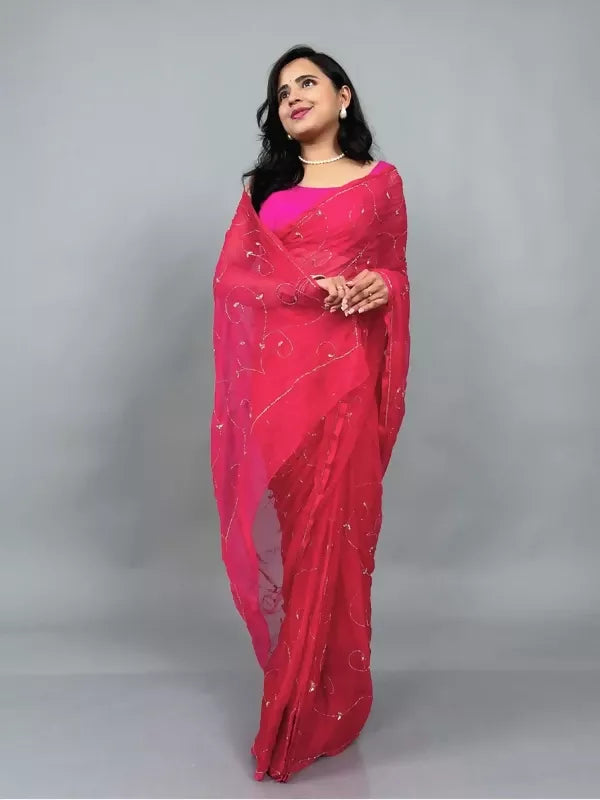 Banno Tera Swagger -Jaal Embroidery Pre-Pleated Shimmer Chiffon Saree