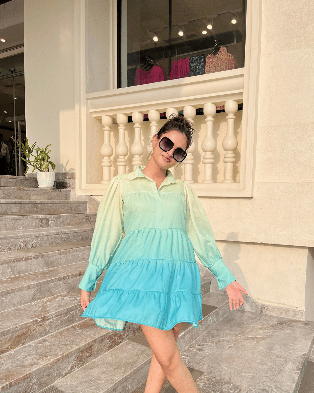 Blue Ombre Tiered Dress