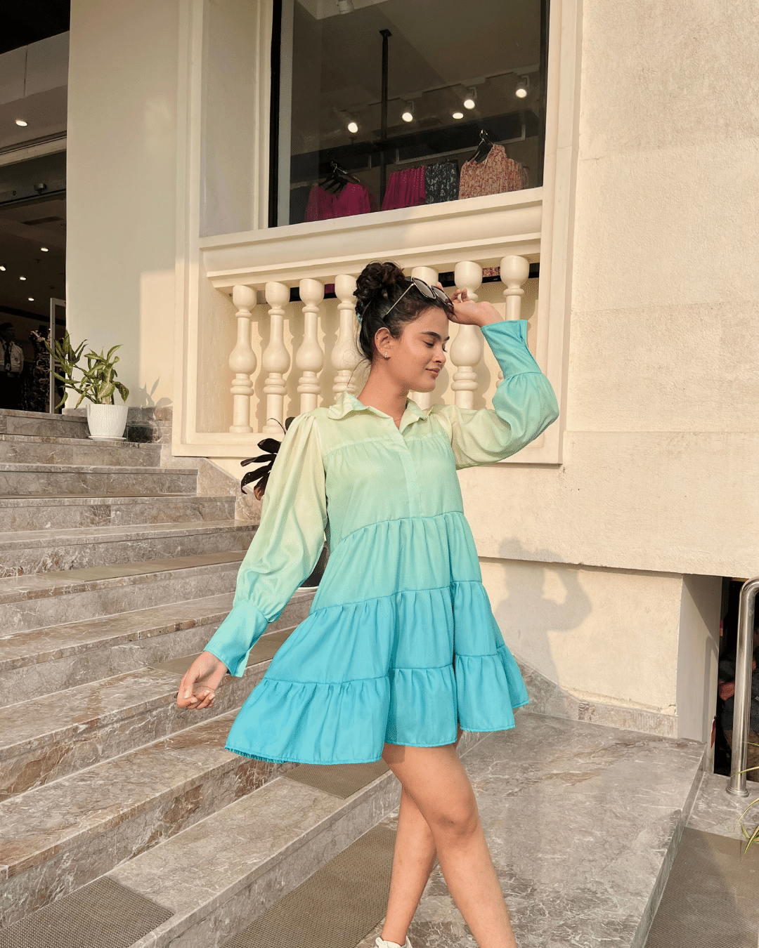 Blue Ombre Tiered Dress