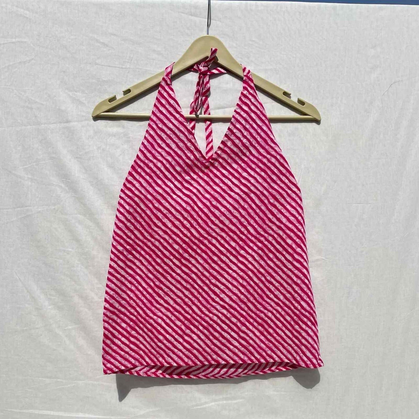 Pink Lehariya Halter Neck Cotton Top