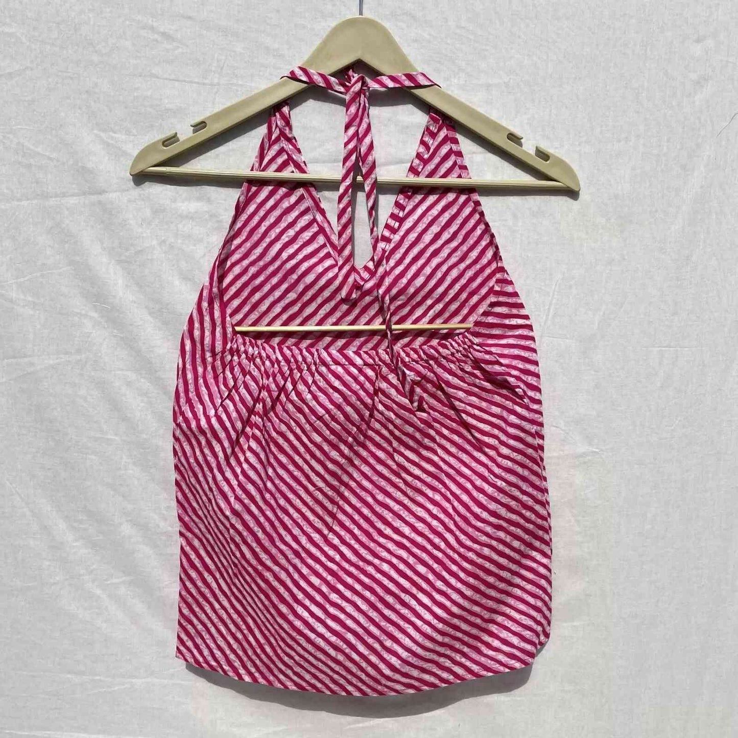 Pink Lehariya Halter Neck Cotton Top
