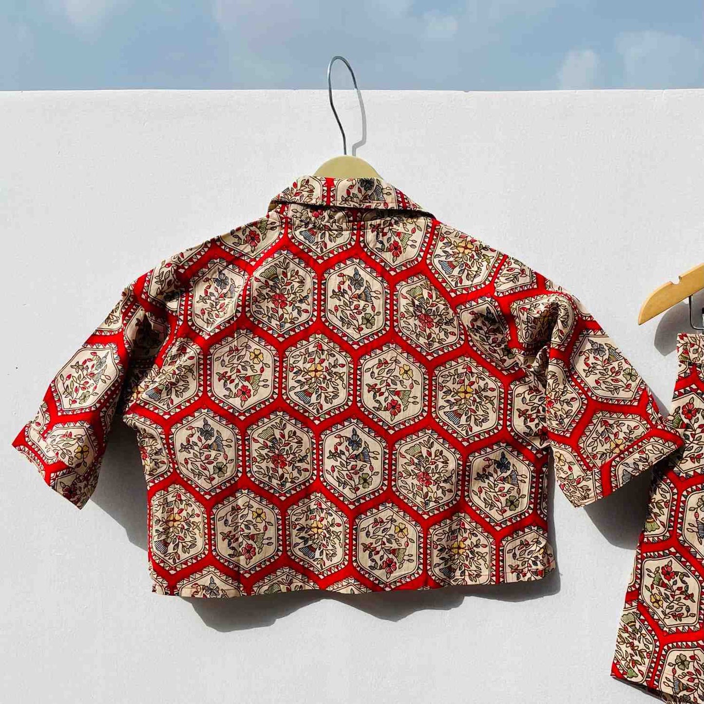 Red Traditional Collared Cotton Top