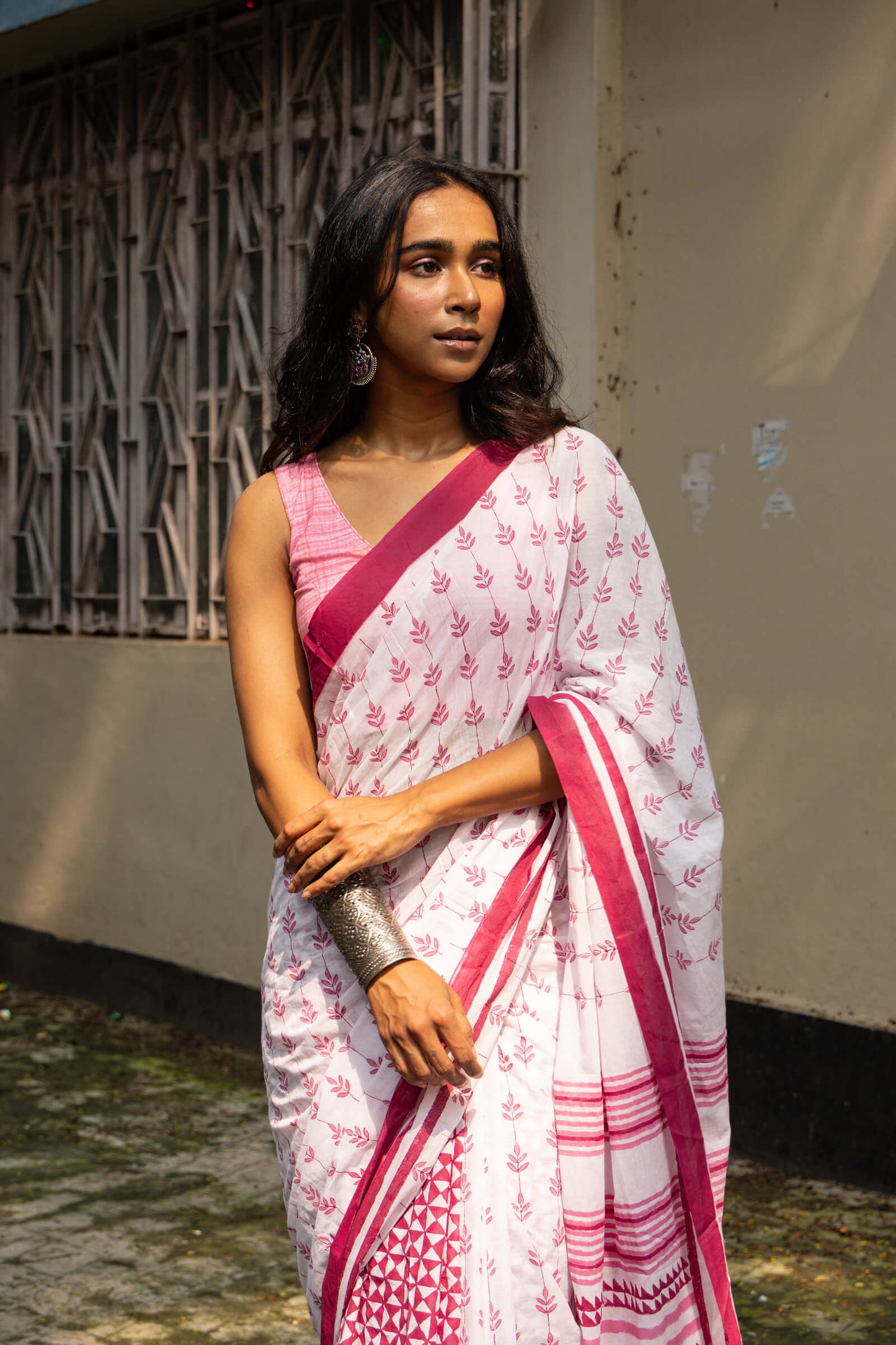 Pink Alley - Mul Cotton Hand Block Printed Saree