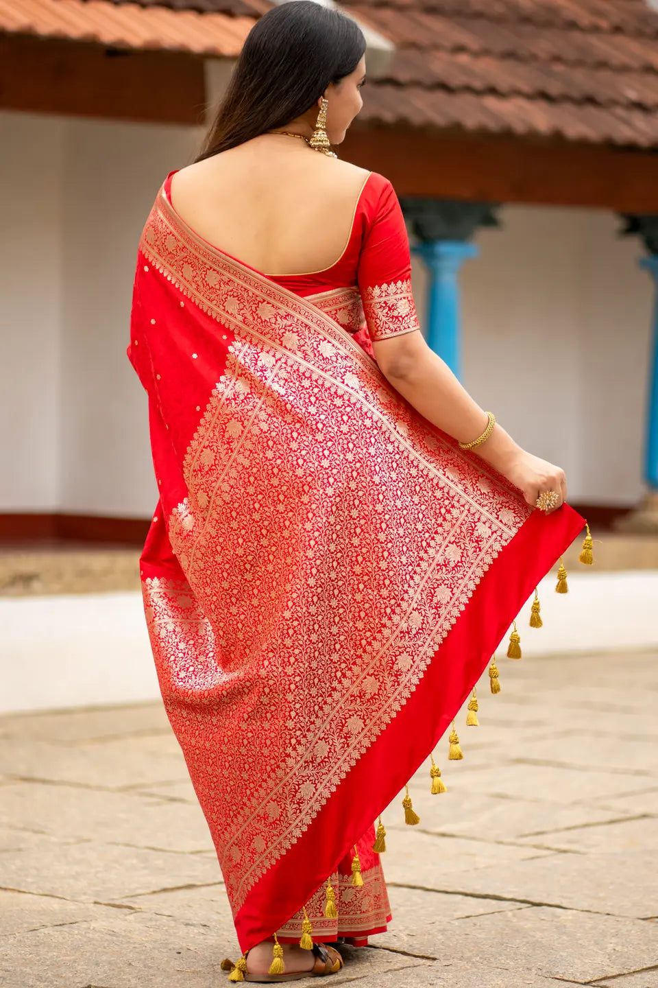 Pure Banarasi Silk Saree With Tassels