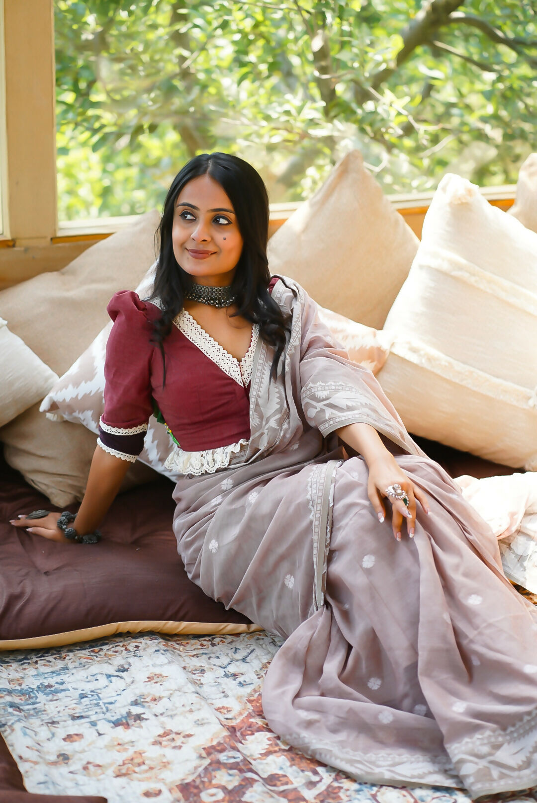 Almond Essence Beige Cotton Saree