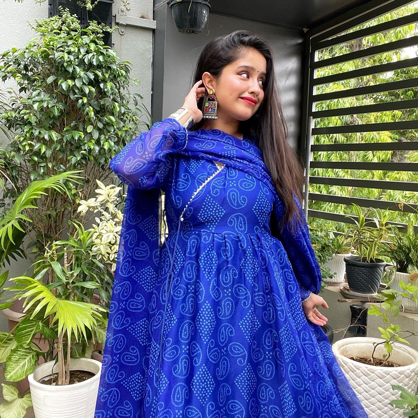 Angrakha Pattern Anarkali Suit Set with Side Slit