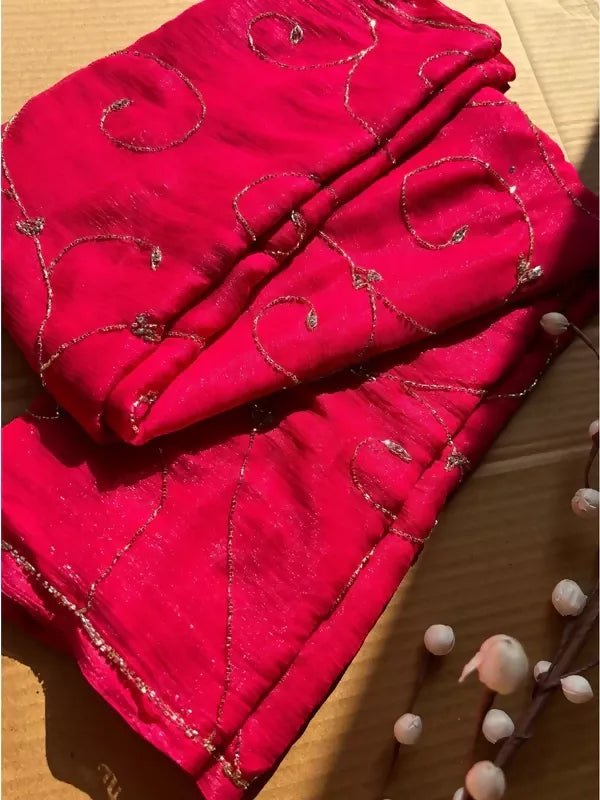 Banno Tera Swagger -Jaal Embroidery Pre-Pleated Shimmer Chiffon Saree