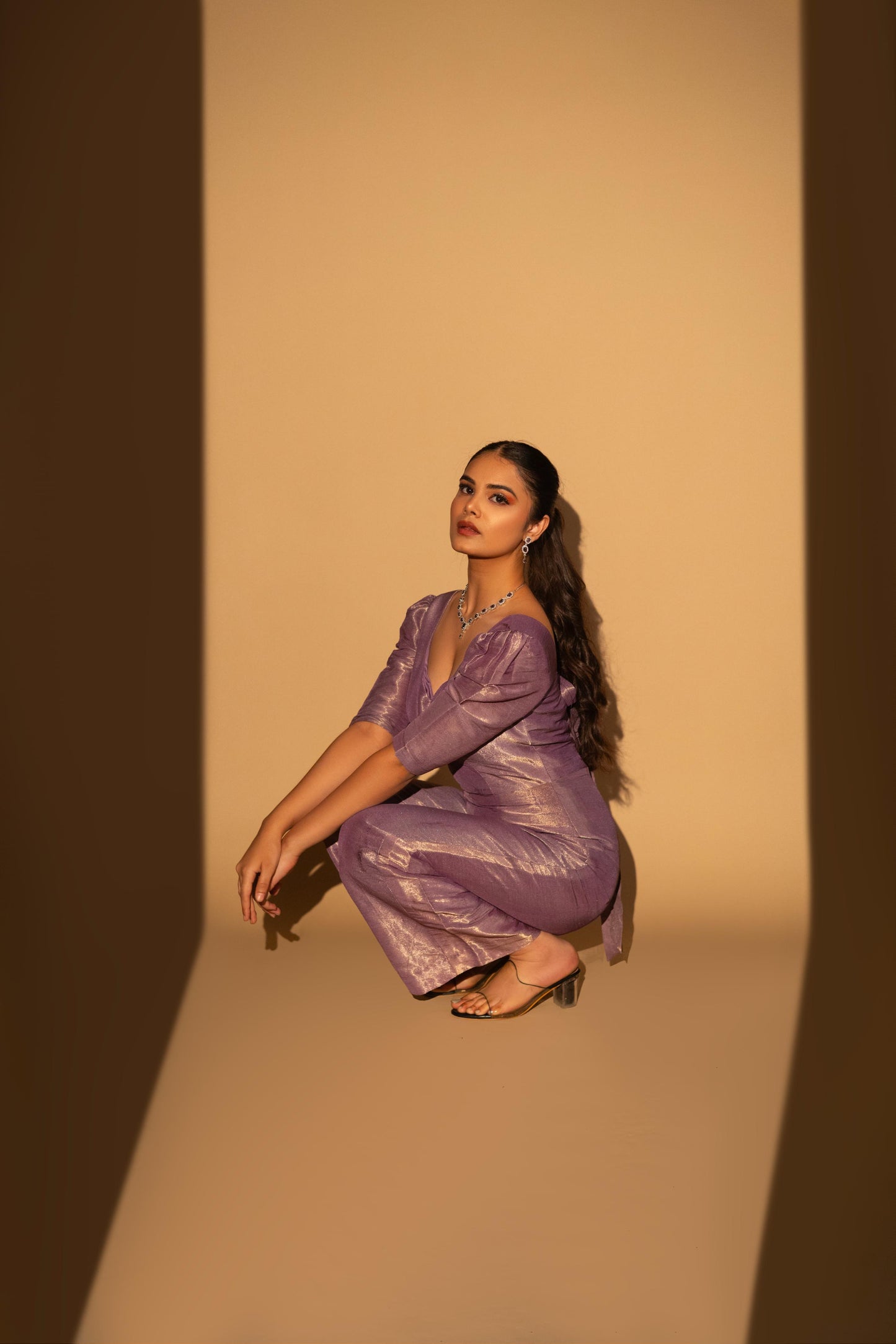 Lavender Cosmo Silk Bow-Tie Jumpsuit