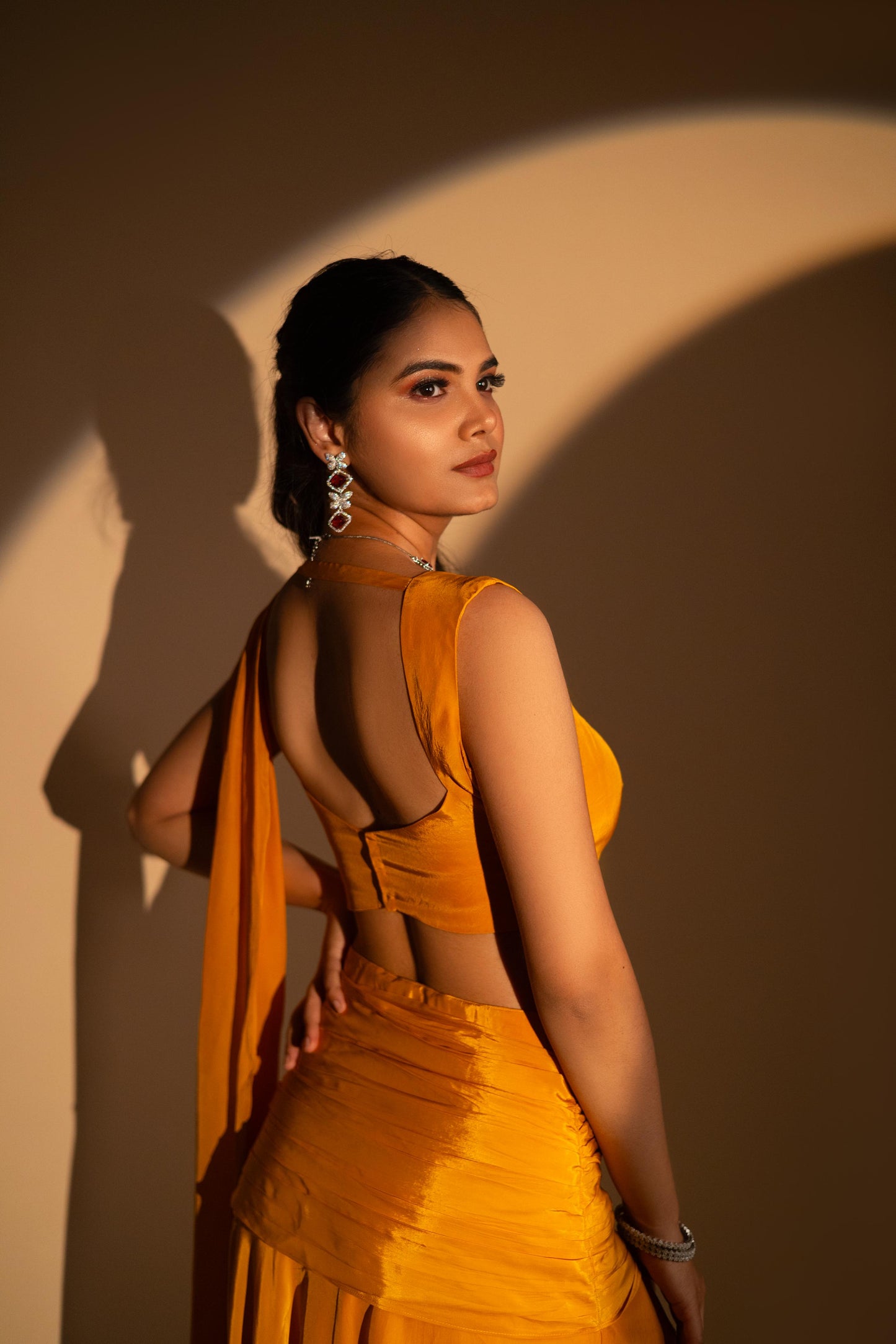 Mustard Crepe Drape Saree