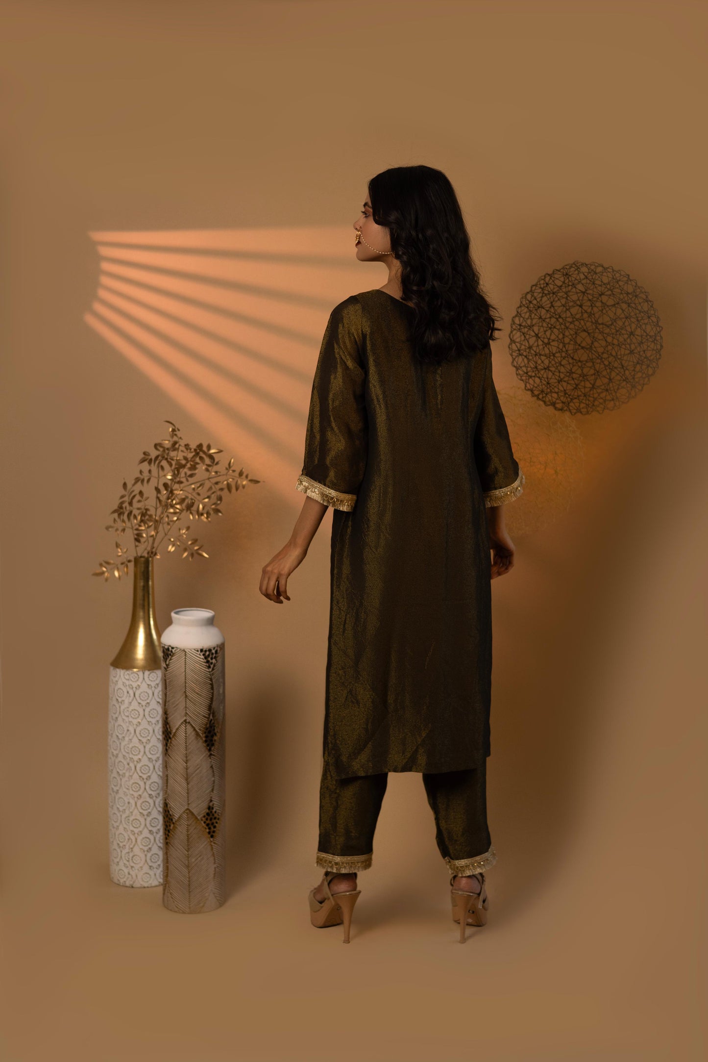 Majestic Black Vee Fit Cosmosilk Kurta Set