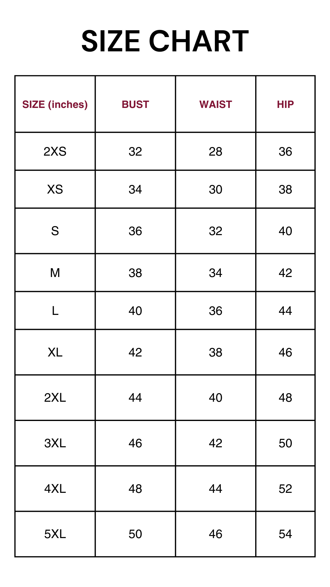 THE SIZE CHART
