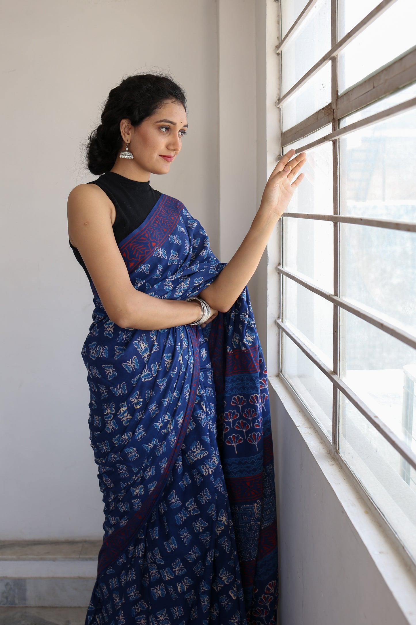 Butterflies Hand Block Print Saree