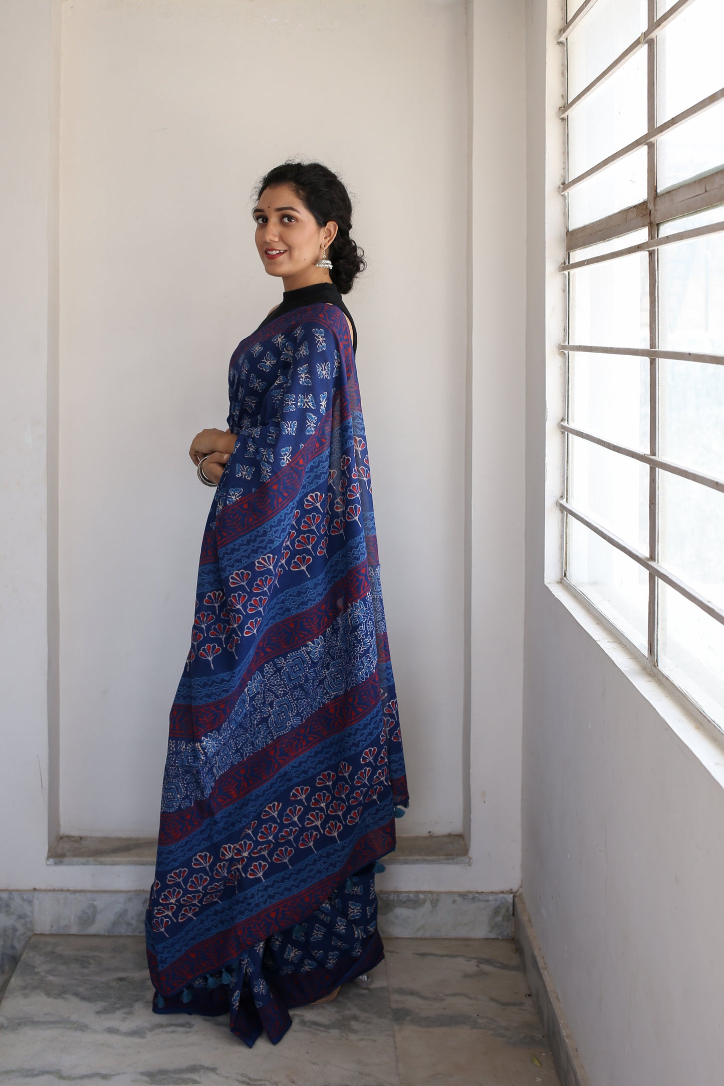 Butterflies Hand Block Print Saree