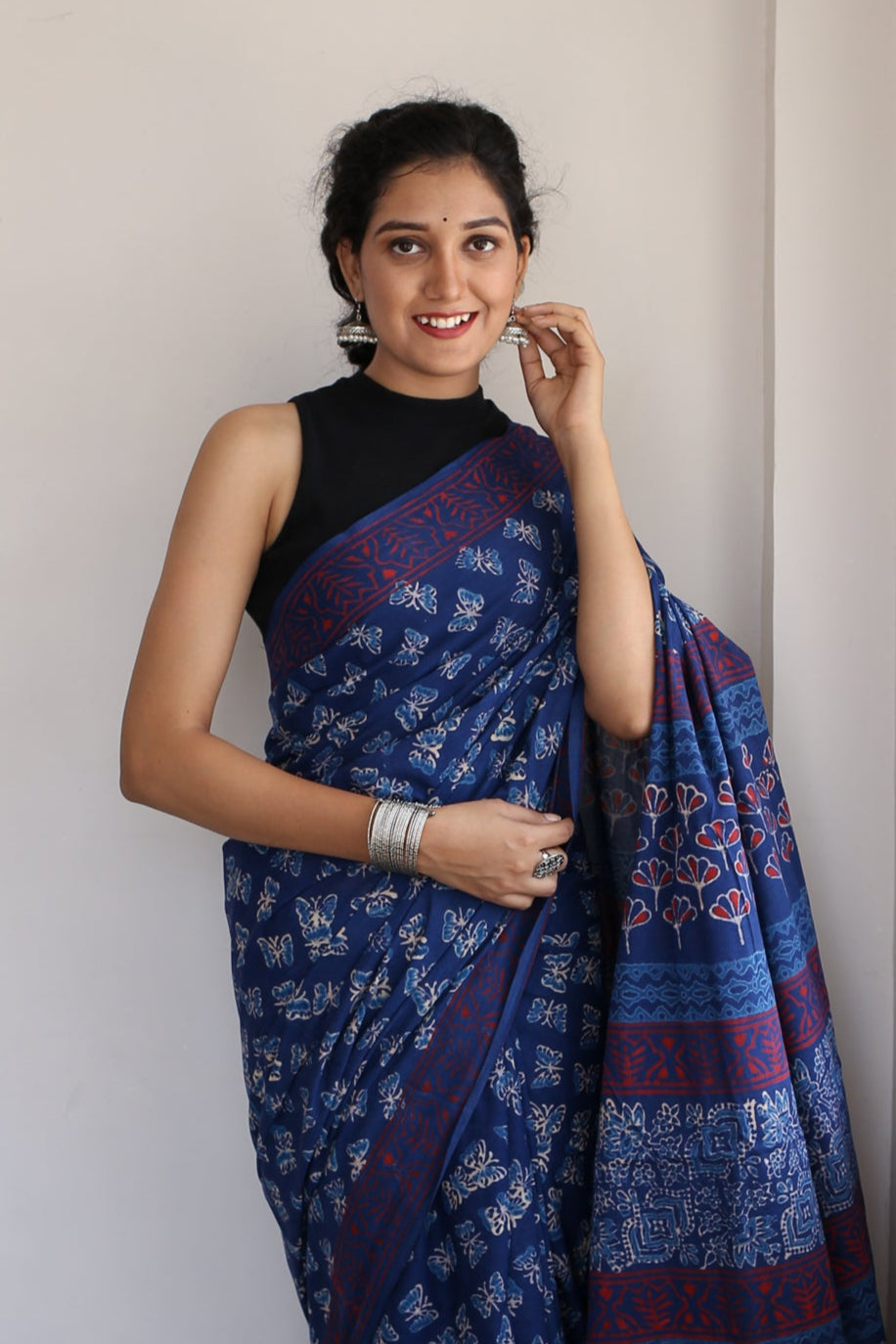 Butterflies Hand Block Print Saree
