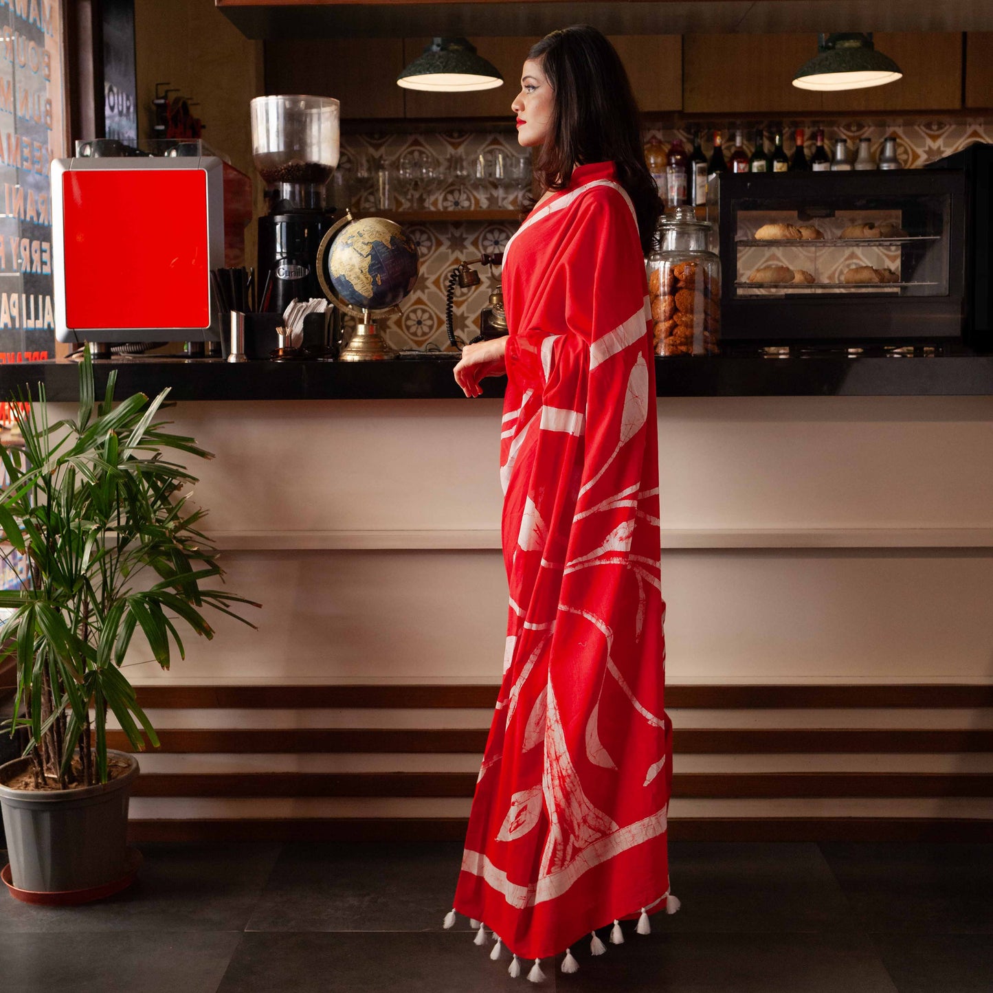 Mallika Hand Block Print Red Mul Mul Cotton Saree