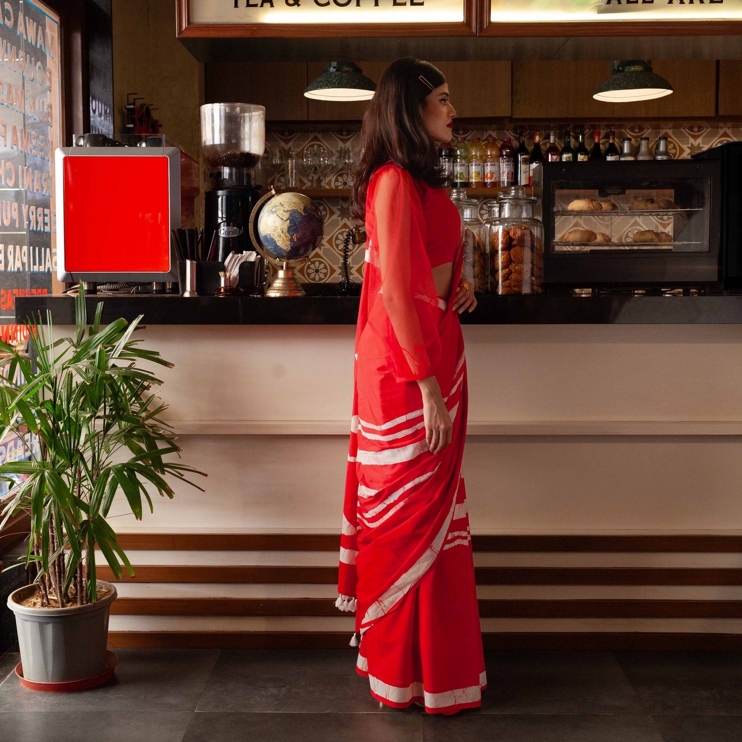 Mallika Hand Block Print Red Mul Mul Cotton Saree
